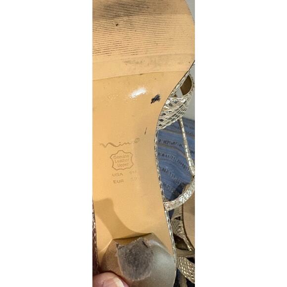 Nina Cracked Gold Leather Strappy Slingback Sandals - Size 9 - Picture 8 of 9